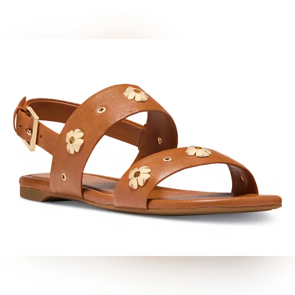 Kate Spade Brown Flower Studded Flat Sandals 8 - Picture 2 of 5